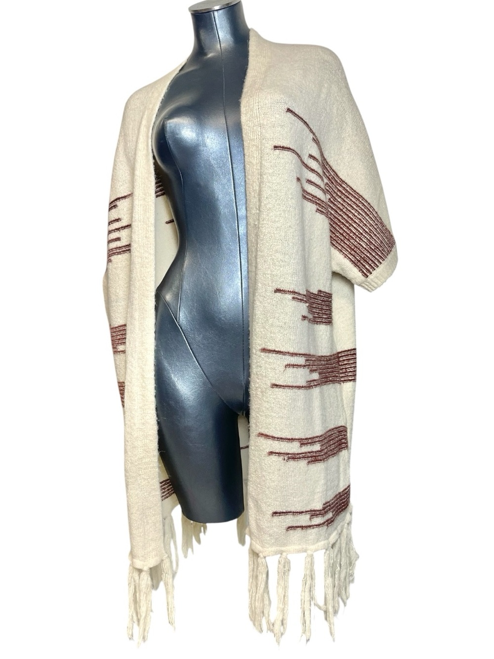 Akemi + Kin Anthropologie Boho Fringe Cardigan Kimono Wrap One Size Cream